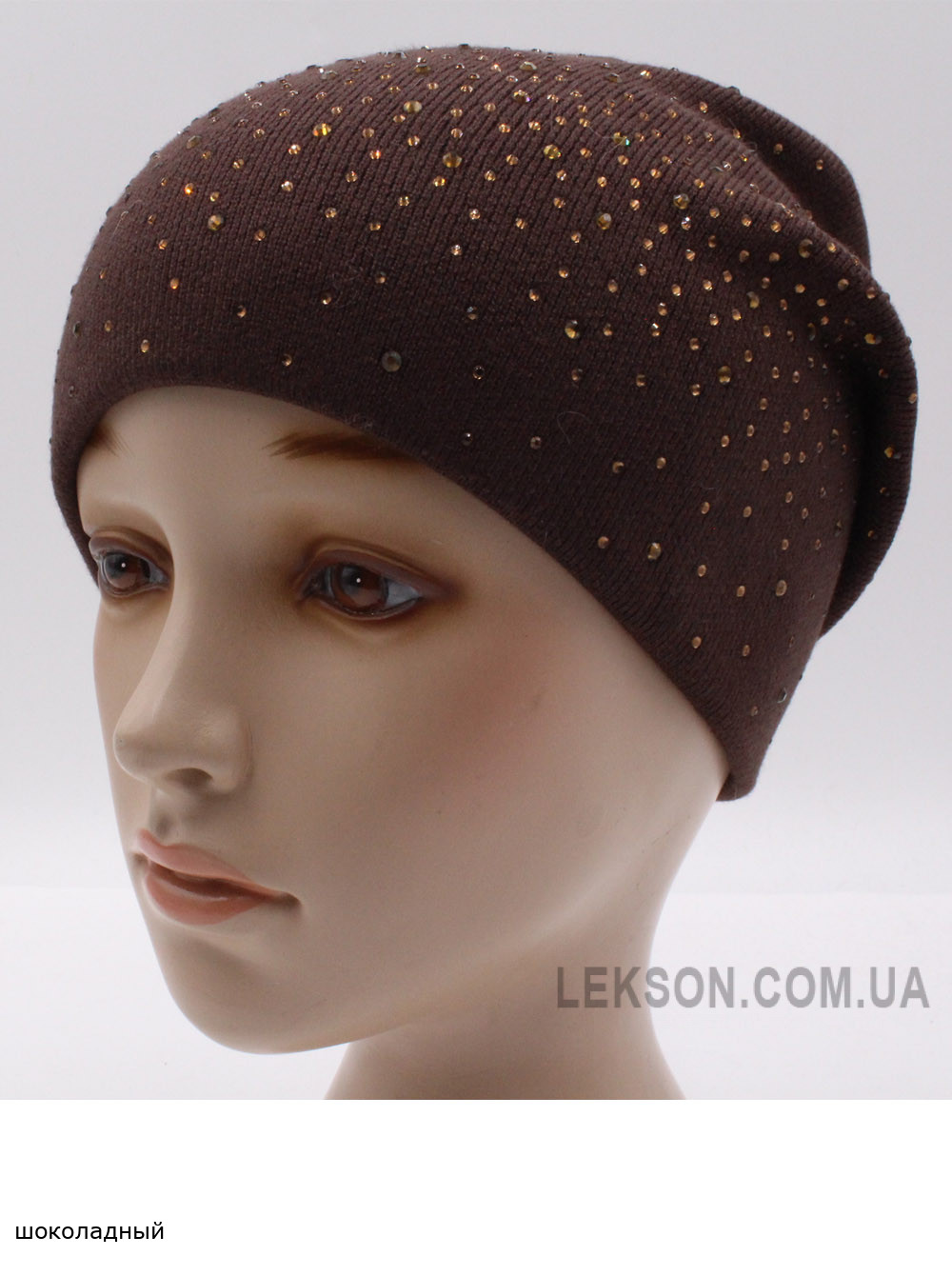 Женская шапка-колпак со стразами Деним