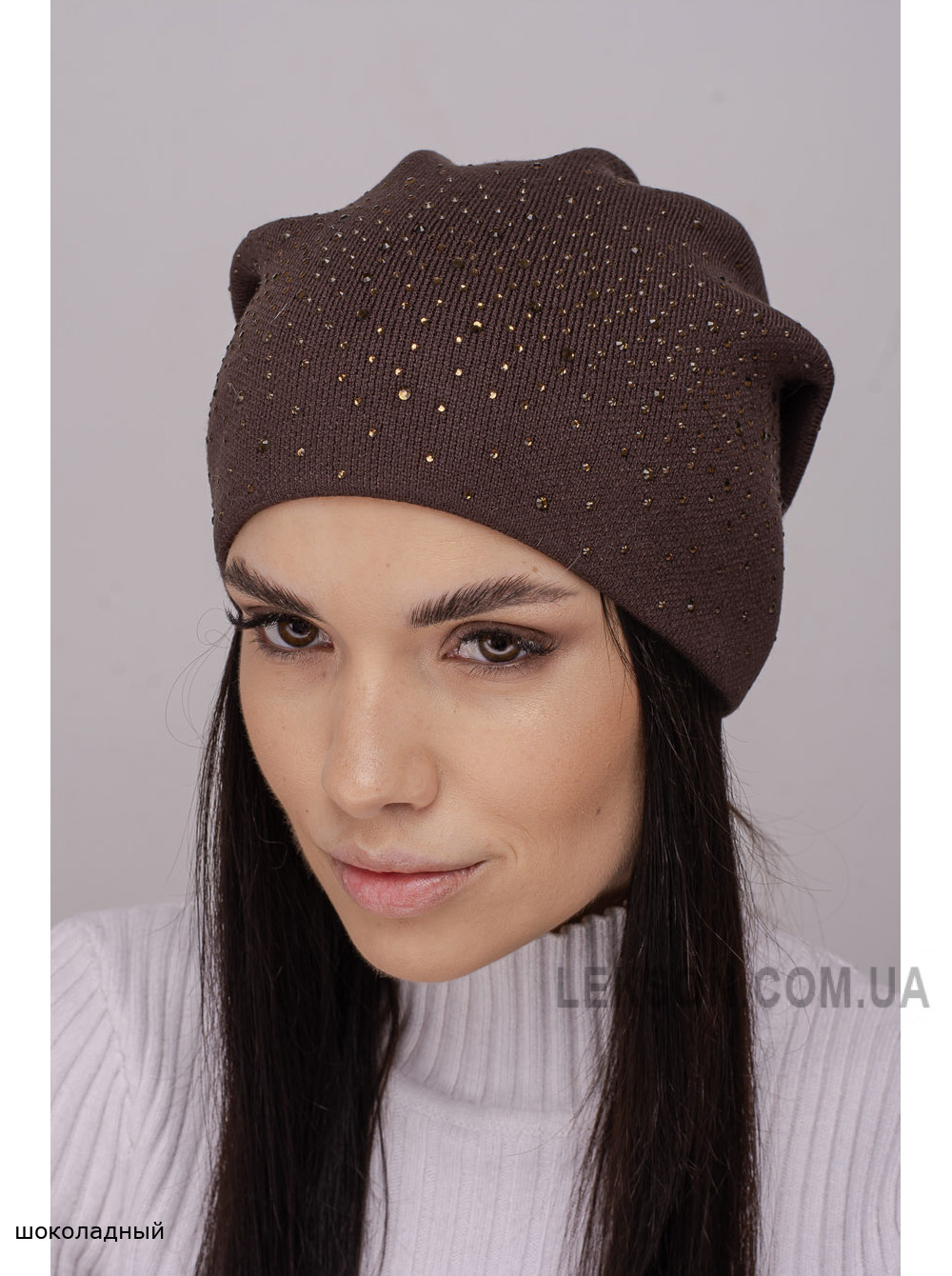 Женская шапка-колпак со стразами Деним